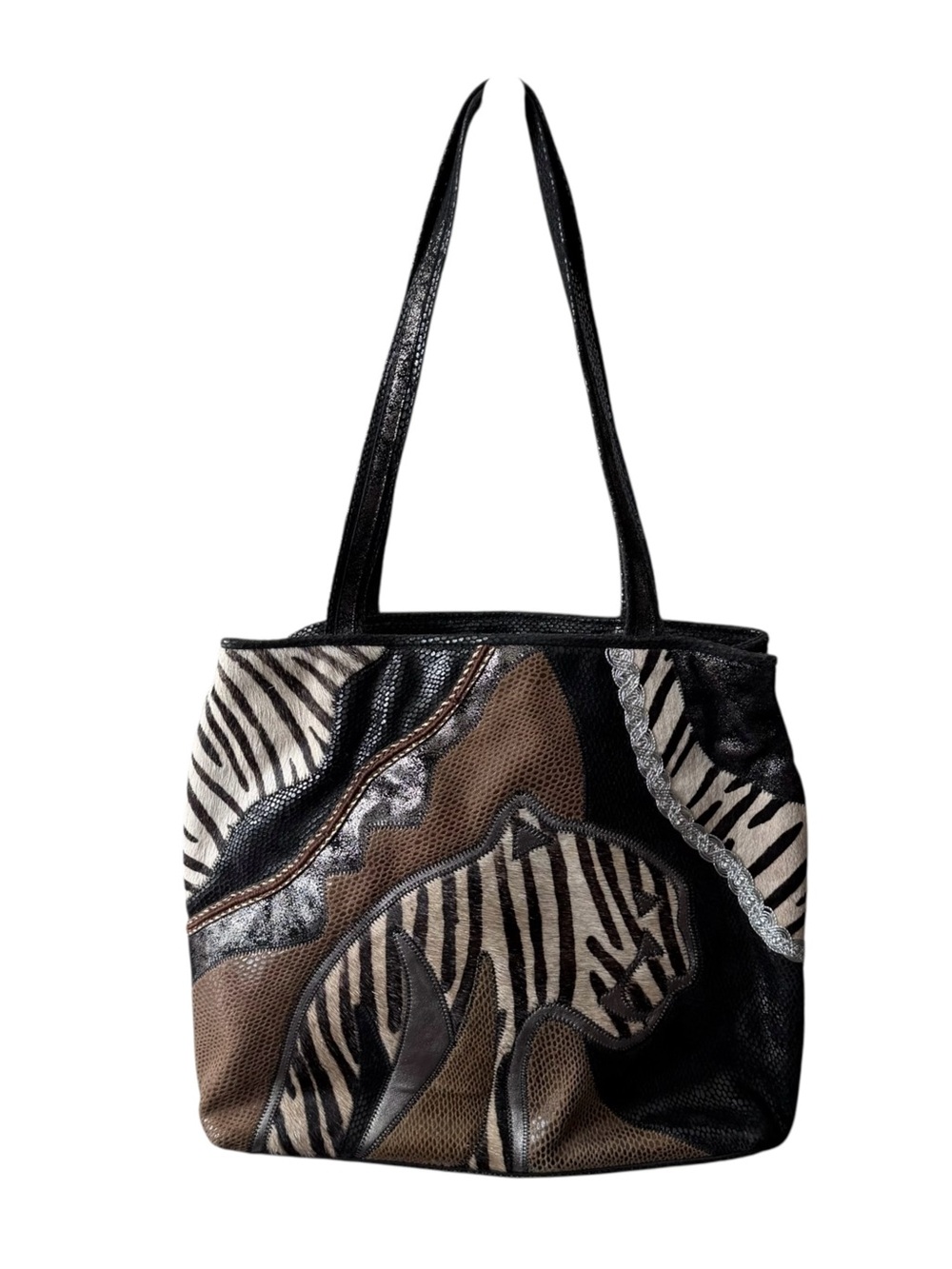 Sharif Black, Brown and White Zebra Patchwork Tote